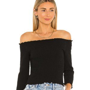 1. STATE Smocked Black Off the Shoulder Blouse S